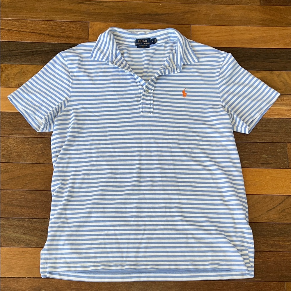 Men’s Size Large Polo by Ralph Lauren Light Blue and White Striped Polo